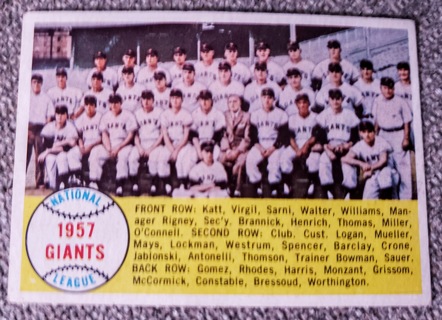 1958 Topps Baseball #19 1957 New York Giants Team