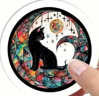 ↗️⭕(10) 1" BEAUTIFUL STAINED GLASS CAT STICKERS!!