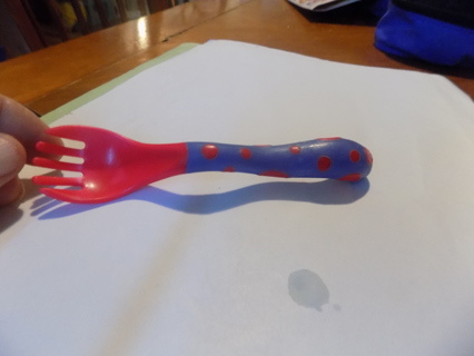 Purple crooked fork spoon spork with pink polka dots baby spoon