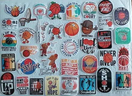Waterproof Basketball Stickers for Water Bottles / Notebooks / Scrapbooks / Luggage / Party Prizes 