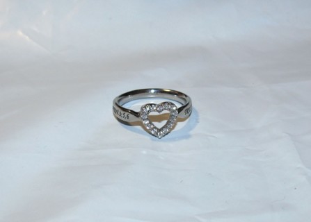 Silver Ring Heart with Clear Crystals Proverbs 3 Trust in the Lord Silver Ring Size 7