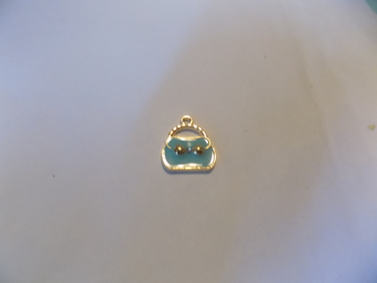 goldtone blue clossioned enameled purse charm 1 inch