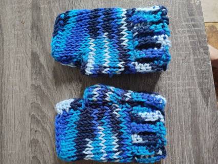 Hand Crocheted Tunisian Stitch Blue Ombre Fingerless Gloves