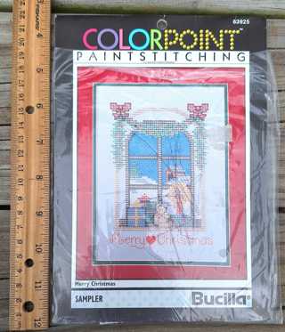 BUCILLA Sampler COLORPOINT Paint Stitching MERRY CHRISTMAS Pattern On Cloth!!  New & Sealed