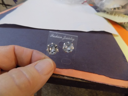 Large clear faceted rhinestone post earrings