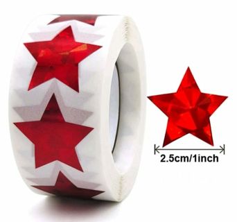 ⭐NEW⭐(4) 1" RED PRISMATIC STAR stickers BNWOT.