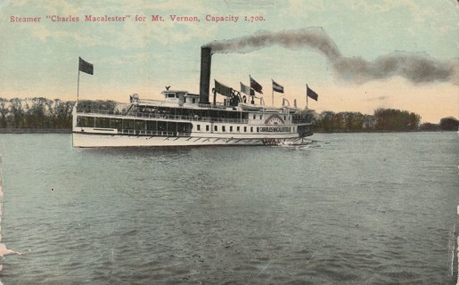 Vintage Used Postcard: 1912 Steamer Charles Macalester for Mount Vernon