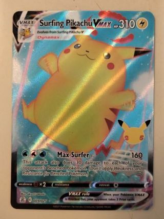 Surfing Pikachu vmax 009/025 rare holo nm pokemon