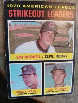 1970 T.CG. AMERICAN LEAGUE STRIKE OUT LEADERS-MCDOWELL/LOLICH/JOHNSON BASEBALL CARD#71