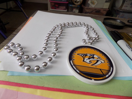 Large medallion Nashville Predators on silver bead necklace