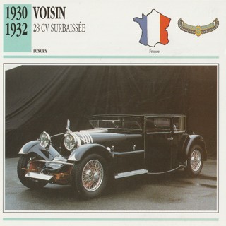 Classic Cars 6 x 6 inches Leaflet: 1930-1932 Viosin 28 CV Surbaissee