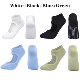 4 Pairs Yoga Socks for Women Silicone Grip Non-slip Pilates Low-ankle Sock Breathable Backless