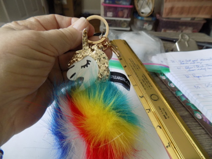 Stylelabgirl Unicorn Multi color fuzzy ball keychain