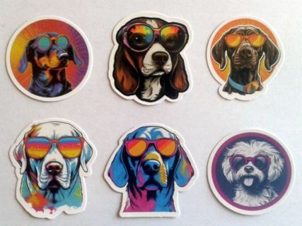 Six Funny Dog Wearing Sunglasses Vinyl Stickers