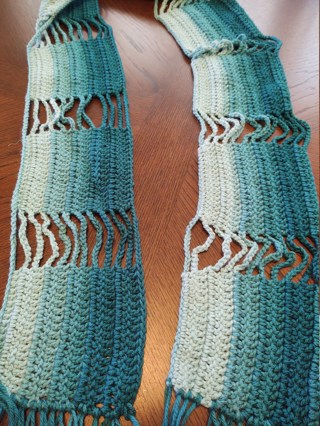 Hand Crocheted Shades of Green Lacy Scarf