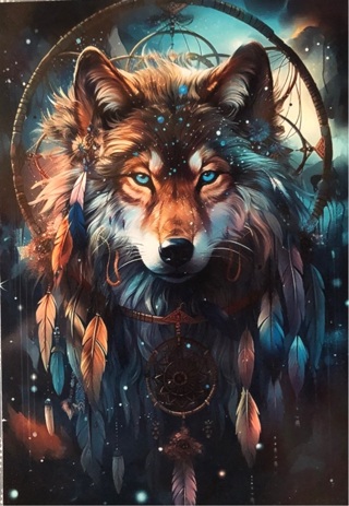 Wolf with dream catcher - 3 x 5” MAGNET - GIN ONLY