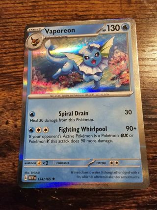 Pokemon Vaporeon holo rare card 134/165