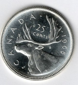 1965 80% Silver Canada Quarter BU