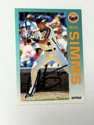 Autographed 1992 FLEER MIKE SIMMS #445 HOUSTON ASTROS 