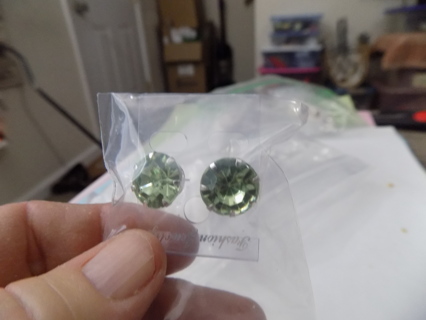 Large Mint green faceted rhinestone post earrings