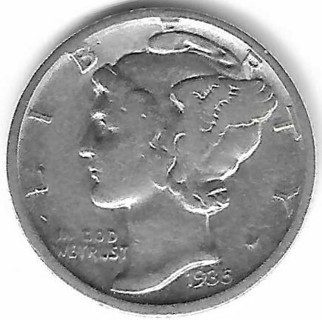 Vintage 1935-D Mercury Dime 90% Silver U.S. 10 Cent Coin