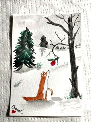 Original, Watercolor ACEO Painting 2-1/2"X 3/1/2" The last fruit is the best by Artist Marykay Bond