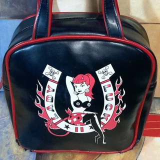 Women's Addicted Lady Luck Bowler Bag Purse Pin Up Tattoo Psychobilly Punk Retro