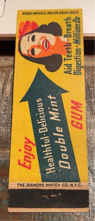 Vintage 1930’s Double Mint Gum Matchbook Cover