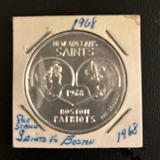 Vintage Uncirculated 1968 New Orleans Saints VS Boston Patriots NFL Football Token Coin