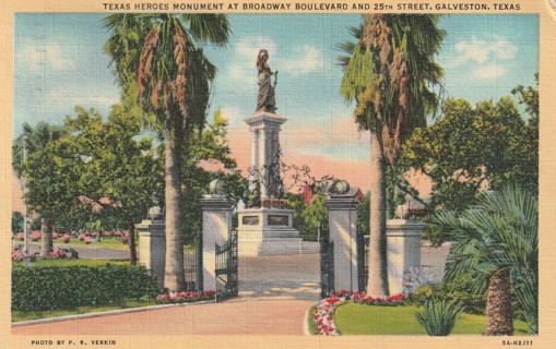 Vintage Used Postcard: gin: 1941 Texas Heroes Monument, Galveston, TX