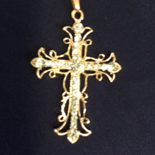 3X2” Gold Tone Rhinestone  Cross with a Chain.