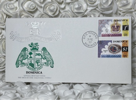 DOMINICA FIRST DAY COVER 1977 25th ANNIV OF THE REIGN OF QUEEN ELIZABETH II