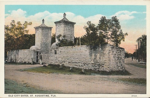 Vintage Unused Postcard: (z) Pre Linen: Old City Gates, St Augustine, FL