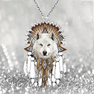 White Wolf Pendant Necklace BNIP