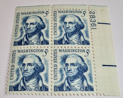 Scott #1283, Washington, Pane of 4 Useable 5¢ US Postage Stamps