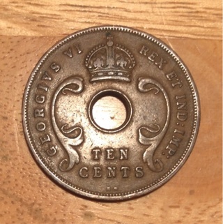 1939 British East Africa 10 Cents Coin 