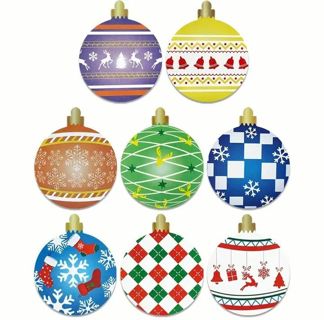 ⛄(8) 1" CHRISTMAS ORNAMENT STICKERS!! (SET 1 of 2)⛄
