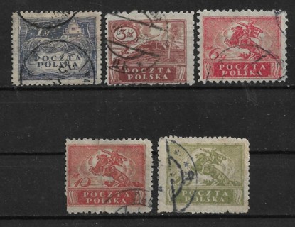 1919 Poland General Issue set of 5 with thin Laid Paper used