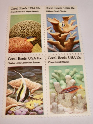 Scott #1827-30 Coral Reefs, Pane of 4 Useable 15¢ US Postage Stamps