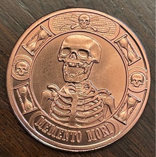 1 Oz .999 Fine Copper Round Memento Mori Skeleton 