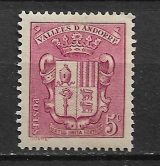1936 Andorra (French) Sc68 Coat of Arms MH 