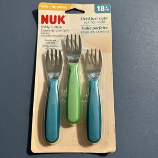 NUK Kiddy Cutlery Forks 3 Pack Blue Green 18+ Months