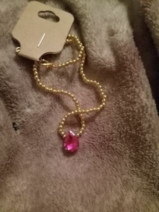 Pink cz gemstone gold beaded necklace new with tags Make offer don't be shy!!