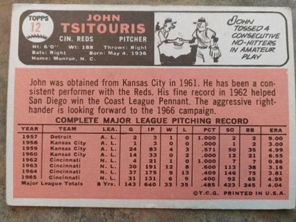 1966 TOPPS JOHN TSITOURIS CINCINNATI REDS BASEBALL CARD# 12