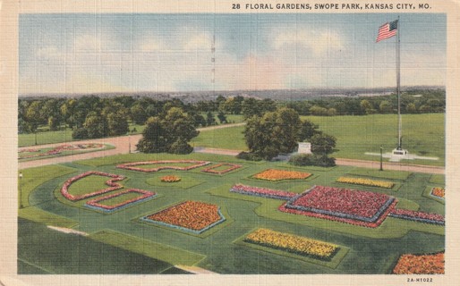 Vintage Used Postcard: 1947 Floral Gardens, Swope Park, Kansas City, MO