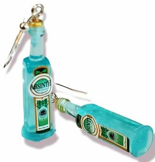 "Absinthe" drop earrings blue color French Artists drink funny Gag gift