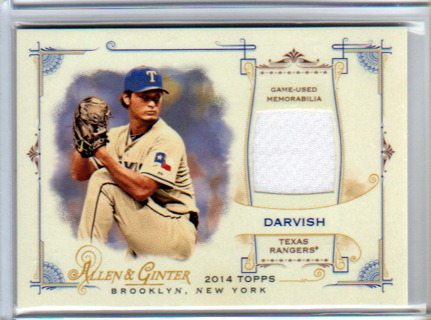 Yu Darvish, 2014 Topps Allen & Ginter RELIC Card #FRB-YD, Texas Rangers, (L2