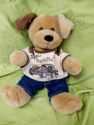 Build-A-Bear Brown Floppy Ear Puppy Dog Plush with Off Roadin' Shirt and Jeans