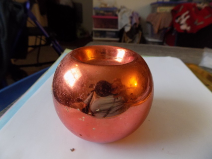 3 1/2 inch round orange Christmas ornament votive tea light holder
