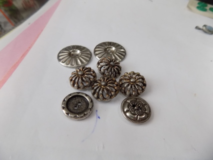 Set of 8 Vintage silvertone metal buttons fancy